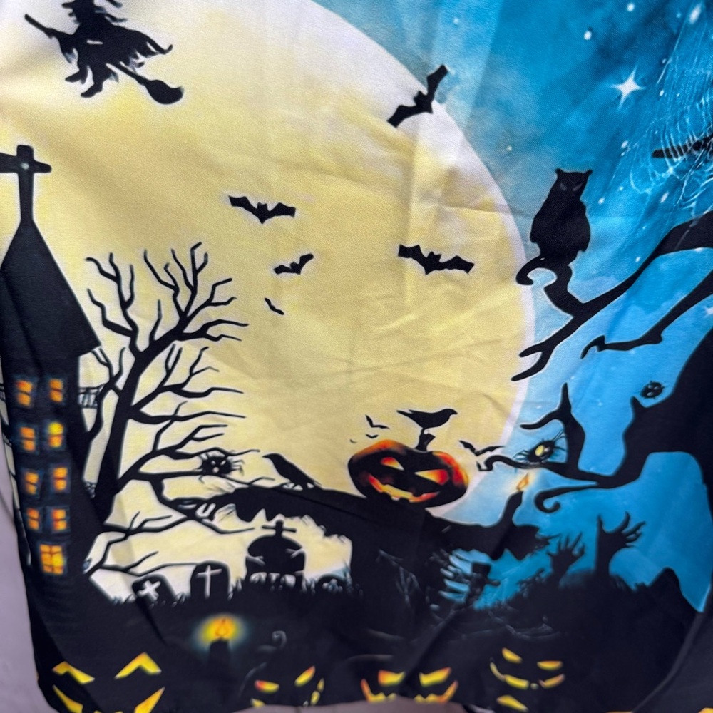 Halloween Haunted House Pumpkin Witch Print Lace Midi Dress Gothic Spooky Size L - Picture 7 of 16